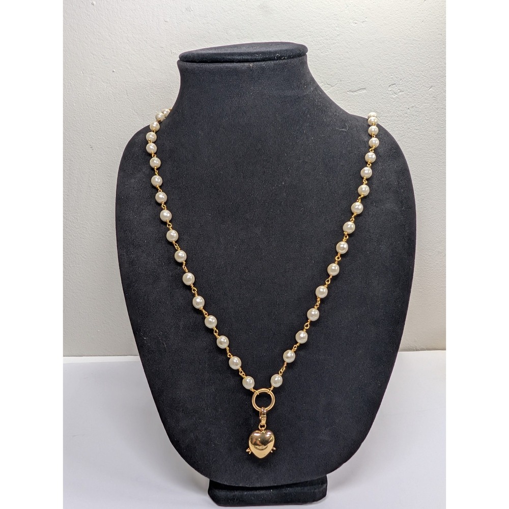 Spartina 449 Gold Tone Necklace Pearl With Heart Charm